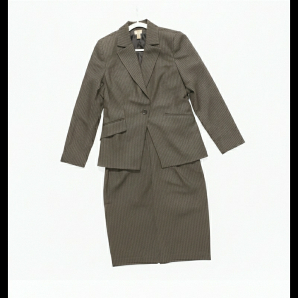 Caslon Women's Pinstripe Blazer and Skirt Set - Brown